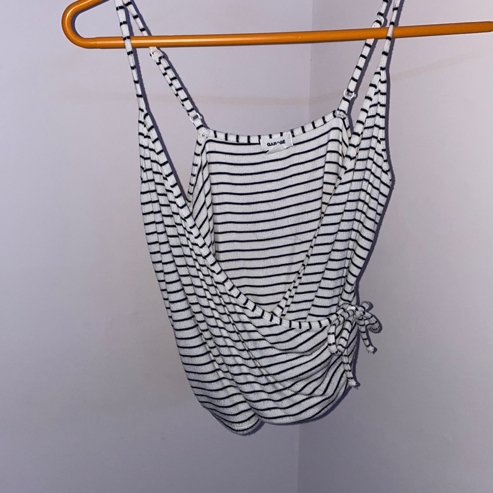 Black and white stripe tank, lower neckline